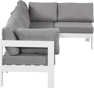 Meridian Furniture Nizuc Five Piece Modular Outdoor Sectional with Aluminum Frame and Grey Fabric Seating 375Grey-Sec5C