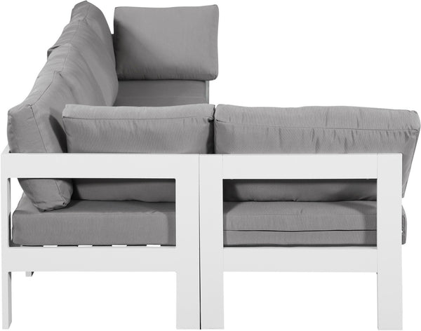Meridian Furniture Nizuc Five Piece Modular Outdoor Sectional with Aluminum Frame and Grey Fabric Seating 375Grey-Sec5C