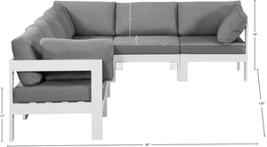 Meridian Furniture Nizuc Six Piece Outdoor Modular Sectional with Water Resistant Fabric Patio Seating 375Grey-Sec6A