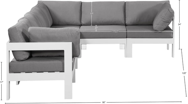 Meridian Furniture Nizuc Six Piece Outdoor Modular Sectional with Water Resistant Fabric Patio Seating 375Grey-Sec6A