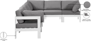 Meridian Furniture Nizuc Six Piece Outdoor Modular Sectional with Water Resistant Fabric Patio Seating 375Grey-Sec6A