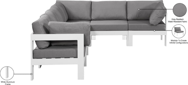 Meridian Furniture Nizuc Six Piece Outdoor Modular Sectional with Water Resistant Fabric Patio Seating 375Grey-Sec6A