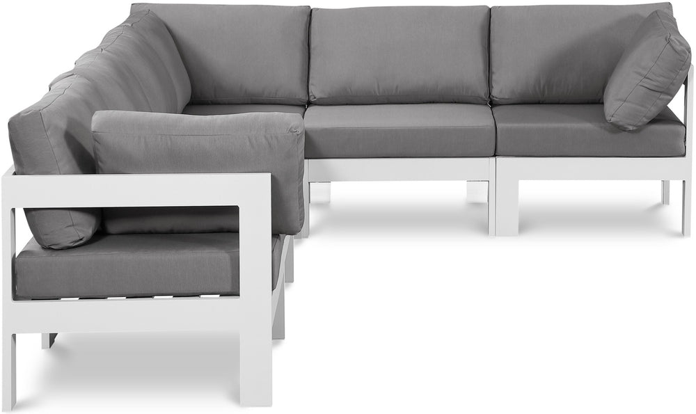 Meridian Furniture Nizuc Six Piece Outdoor Modular Sectional with Water Resistant Fabric Patio Seating 375Grey-Sec6A
