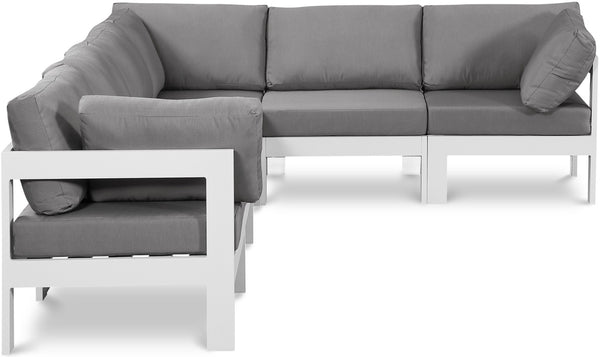 Meridian Furniture Nizuc Six Piece Outdoor Modular Sectional with Water Resistant Fabric Patio Seating 375Grey-Sec6A