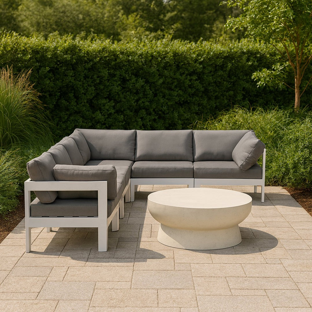 Meridian Furniture Nizuc Six Piece Outdoor Modular Sectional with Water Resistant Fabric Patio Seating 375Grey-Sec6A