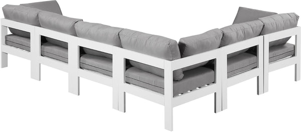 Meridian Furniture Nizuc Six Piece Outdoor Modular Sectional with Water Resistant Fabric Patio Seating 375Grey-Sec6A