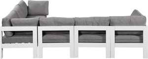 Meridian Furniture Nizuc Six Piece Outdoor Modular Sectional with Water Resistant Fabric Patio Seating 375Grey-Sec6A
