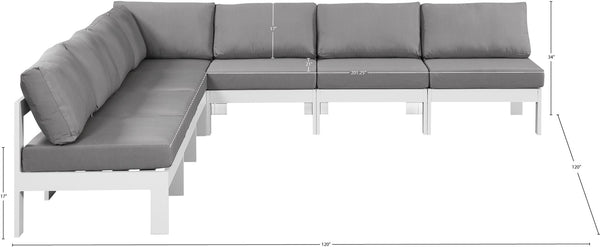 Meridian Furniture Nizuc 7 Piece Outdoor Modular Sectional with Water Resistant Fabric and Aluminum Frame 375Grey-Sec7A