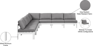 Meridian Furniture Nizuc 7 Piece Outdoor Modular Sectional with Water Resistant Fabric and Aluminum Frame 375Grey-Sec7A