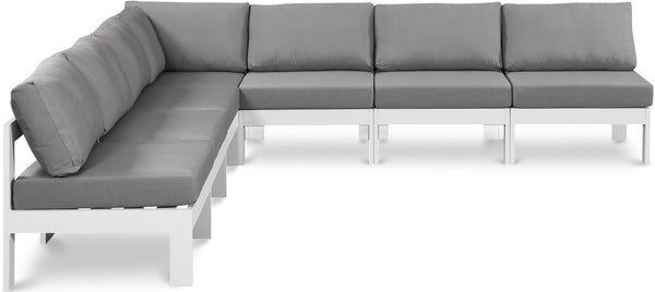 Meridian Furniture Nizuc 7 Piece Outdoor Modular Sectional with Water Resistant Fabric and Aluminum Frame 375Grey-Sec7A