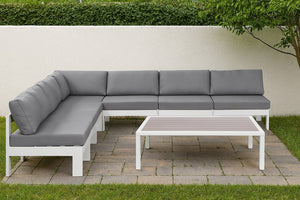 Meridian Furniture Nizuc 7 Piece Outdoor Modular Sectional with Water Resistant Fabric and Aluminum Frame 375Grey-Sec7A