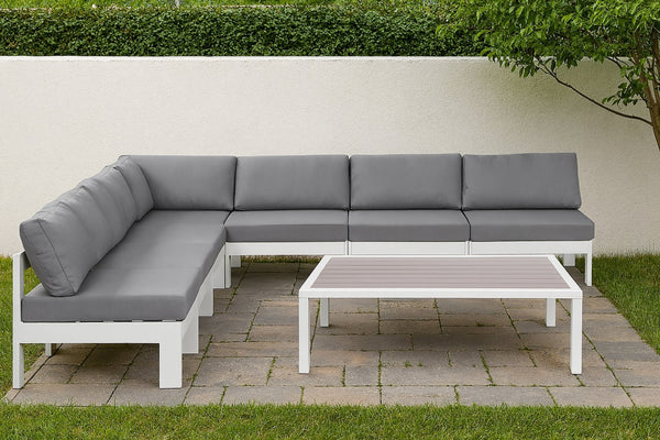 Meridian Furniture Nizuc 7 Piece Outdoor Modular Sectional with Water Resistant Fabric and Aluminum Frame 375Grey-Sec7A