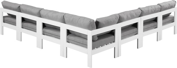 Meridian Furniture Nizuc 7 Piece Outdoor Modular Sectional with Water Resistant Fabric and Aluminum Frame 375Grey-Sec7A