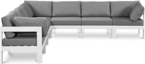 Meridian Furniture Nizuc 7 Piece Outdoor Modular Sectional with Aluminum Frame and Water Resistant Fabric 375Grey-Sec7B
