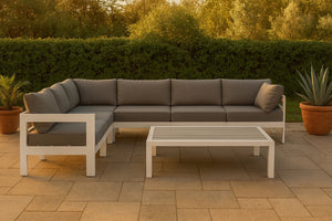 Meridian Furniture Nizuc 7 Piece Outdoor Modular Sectional with Aluminum Frame and Water Resistant Fabric 375Grey-Sec7B