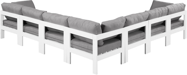Meridian Furniture Nizuc 7 Piece Outdoor Modular Sectional with Aluminum Frame and Water Resistant Fabric 375Grey-Sec7B