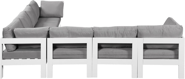 Meridian Furniture Nizuc 7 Piece Outdoor Modular Sectional with Aluminum Frame and Water Resistant Fabric 375Grey-Sec7B