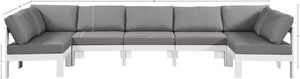 Meridian Furniture Nizuc 7 Piece Outdoor Modular Sectional Grey Fabric Aluminum Patio Seating Set 375Grey-Sec7C