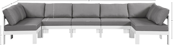 Meridian Furniture Nizuc 7 Piece Outdoor Modular Sectional Grey Fabric Aluminum Patio Seating Set 375Grey-Sec7C