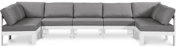 Meridian Furniture Nizuc 7 Piece Outdoor Modular Sectional Grey Fabric Aluminum Patio Seating Set 375Grey-Sec7C