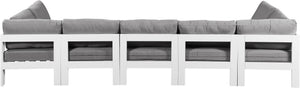 Meridian Furniture Nizuc 7 Piece Outdoor Modular Sectional Grey Fabric Aluminum Patio Seating Set 375Grey-Sec7C