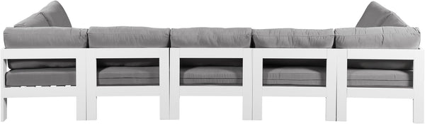 Meridian Furniture Nizuc 7 Piece Outdoor Modular Sectional Grey Fabric Aluminum Patio Seating Set 375Grey-Sec7C