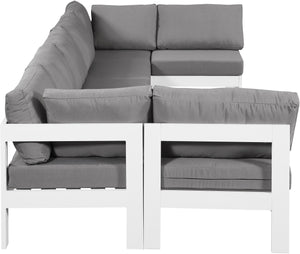 Meridian Furniture Nizuc 7 Piece Outdoor Modular Sectional Grey Fabric Aluminum Patio Seating Set 375Grey-Sec7C