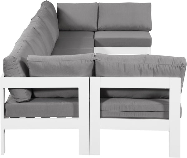 Meridian Furniture Nizuc 7 Piece Outdoor Modular Sectional Grey Fabric Aluminum Patio Seating Set 375Grey-Sec7C
