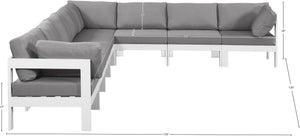 Meridian Furniture Nizuc 8 Piece Outdoor Modular Sectional Aluminum Frame Water Resistant Patio Seating 375Grey-Sec8A