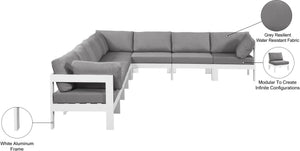 Meridian Furniture Nizuc 8 Piece Outdoor Modular Sectional Aluminum Frame Water Resistant Patio Seating 375Grey-Sec8A