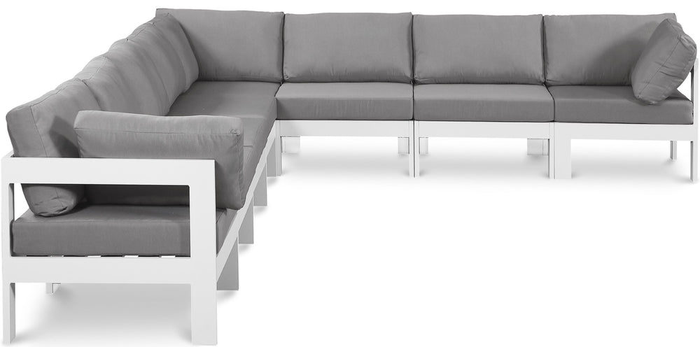 Meridian Furniture Nizuc 8 Piece Outdoor Modular Sectional Aluminum Frame Water Resistant Patio Seating 375Grey-Sec8A