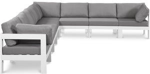 Meridian Furniture Nizuc 8 Piece Outdoor Modular Sectional Aluminum Frame Water Resistant Patio Seating 375Grey-Sec8A