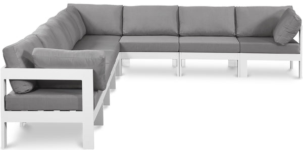 Meridian Furniture Nizuc 8 Piece Outdoor Modular Sectional Aluminum Frame Water Resistant Patio Seating 375Grey-Sec8A
