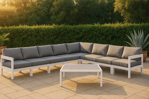 Meridian Furniture Nizuc 8 Piece Outdoor Modular Sectional Aluminum Frame Water Resistant Patio Seating 375Grey-Sec8A