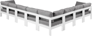 Meridian Furniture Nizuc 8 Piece Outdoor Modular Sectional Aluminum Frame Water Resistant Patio Seating 375Grey-Sec8A