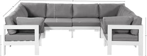 Meridian Furniture Nizuc 8 Piece Modular Outdoor Sectional with Aluminum Frame and Grey Fabric 375Grey-Sec8B