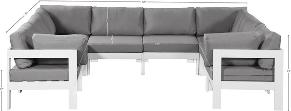 Meridian Furniture Nizuc 8 Piece Modular Outdoor Sectional with Aluminum Frame and Grey Fabric 375Grey-Sec8B