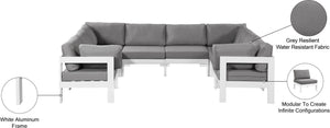 Meridian Furniture Nizuc 8 Piece Modular Outdoor Sectional with Aluminum Frame and Grey Fabric 375Grey-Sec8B