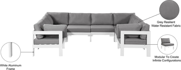 Meridian Furniture Nizuc 8 Piece Modular Outdoor Sectional with Aluminum Frame and Grey Fabric 375Grey-Sec8B