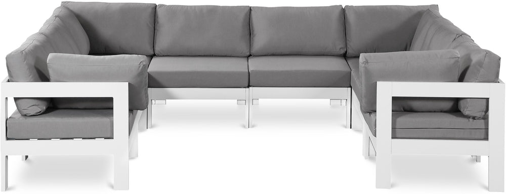 Meridian Furniture Nizuc 8 Piece Modular Outdoor Sectional with Aluminum Frame and Grey Fabric 375Grey-Sec8B
