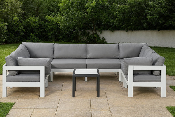Meridian Furniture Nizuc 8 Piece Modular Outdoor Sectional with Aluminum Frame and Grey Fabric 375Grey-Sec8B
