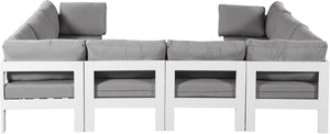 Meridian Furniture Nizuc 8 Piece Modular Outdoor Sectional with Aluminum Frame and Grey Fabric 375Grey-Sec8B