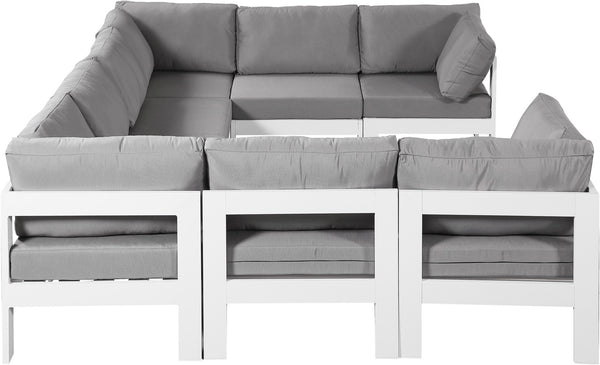 Meridian Furniture Nizuc 8 Piece Modular Outdoor Sectional with Aluminum Frame and Grey Fabric 375Grey-Sec8B