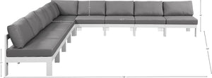 Meridian Furniture Nizuc 9 Piece Outdoor Modular Sectional with Aluminum Frame and Water Resistant Fabric 375Grey-Sec9A