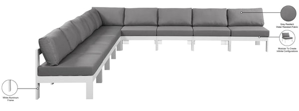 Meridian Furniture Nizuc 9 Piece Outdoor Modular Sectional with Aluminum Frame and Water Resistant Fabric 375Grey-Sec9A