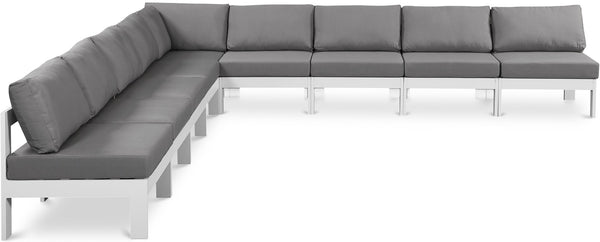 Meridian Furniture Nizuc 9 Piece Outdoor Modular Sectional with Aluminum Frame and Water Resistant Fabric 375Grey-Sec9A