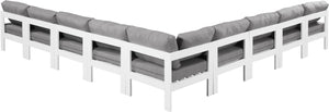 Meridian Furniture Nizuc 9 Piece Outdoor Modular Sectional with Aluminum Frame and Water Resistant Fabric 375Grey-Sec9A