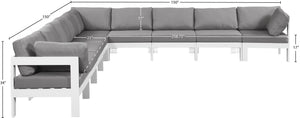 Meridian Furniture Nizuc 9 Piece Outdoor Modular Sectional Aluminum Frame Water Resistant Patio Seating 375Grey-Sec9B