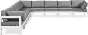 Meridian Furniture Nizuc 9 Piece Outdoor Modular Sectional Aluminum Frame Water Resistant Patio Seating 375Grey-Sec9B