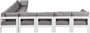 Meridian Furniture Nizuc 9 Piece Outdoor Modular Sectional Aluminum Frame Water Resistant Patio Seating 375Grey-Sec9B